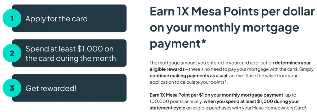 Mesa Homeowners Card Bonus Points with Mortgage Payments