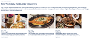 Screenshot of Chase Experiences showing Restaurant Takeovers