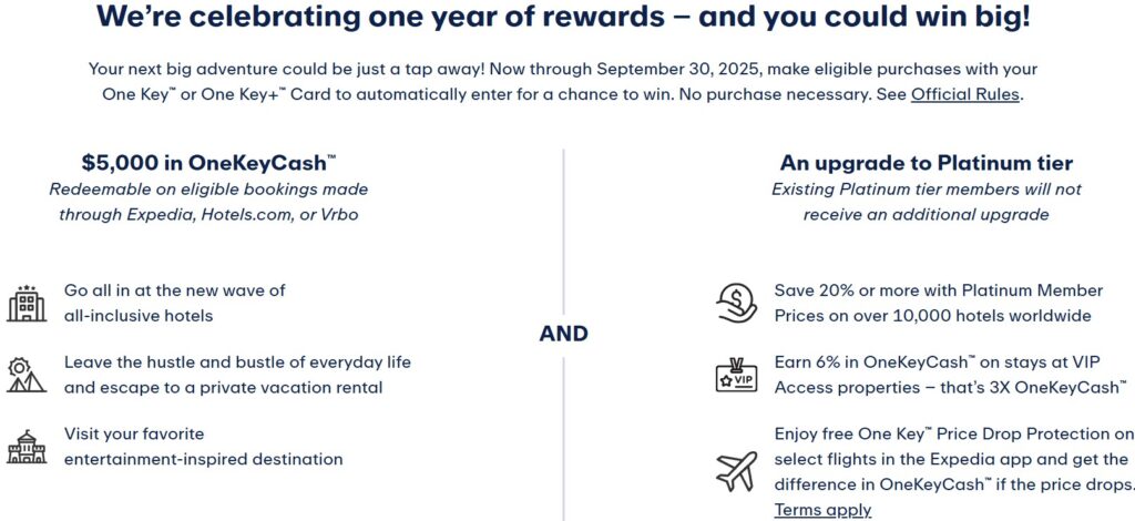 One Key Card Anniversary Sweepstakes Details