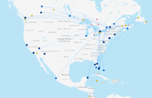 Porter Airlines route map per FlightConnections