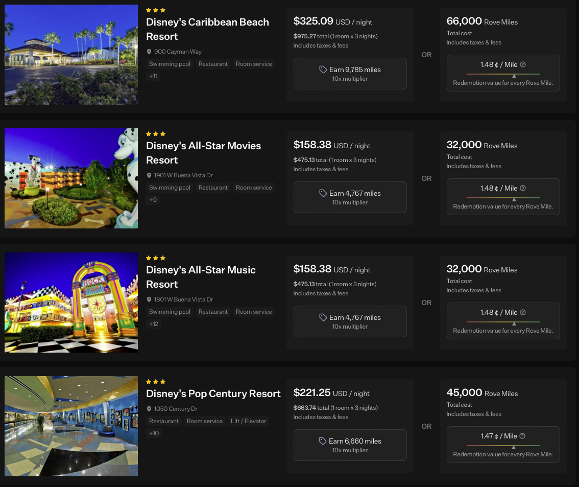 Rove hotel booking options for Walt Disney World