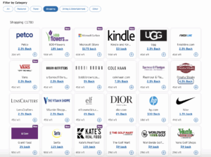White background with white squares showing 20+ brand names for online shopping stores