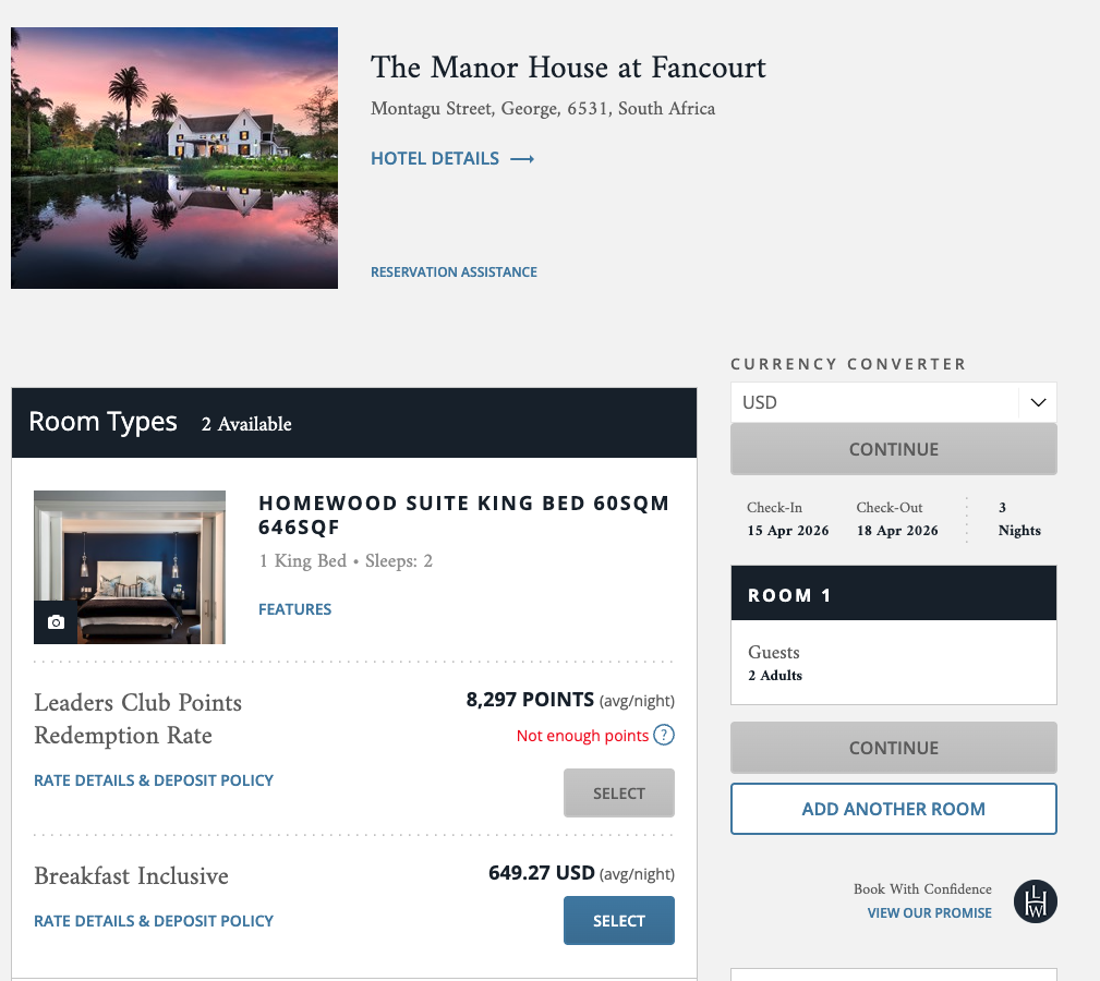 A screenshot showing The Manor House at Fancourt in South Africa