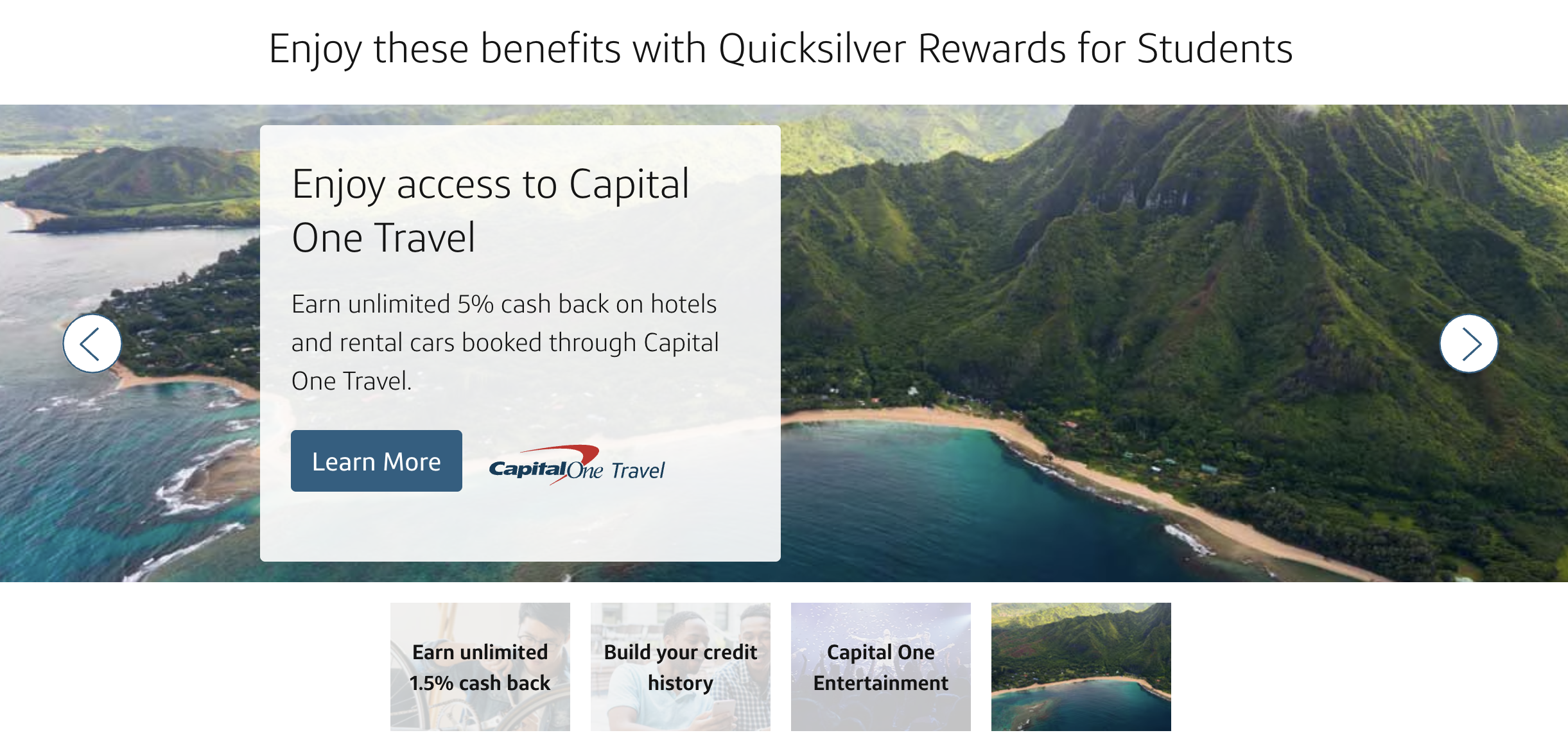 A screenshot of the Quicksilver Rewards for Student benefits
