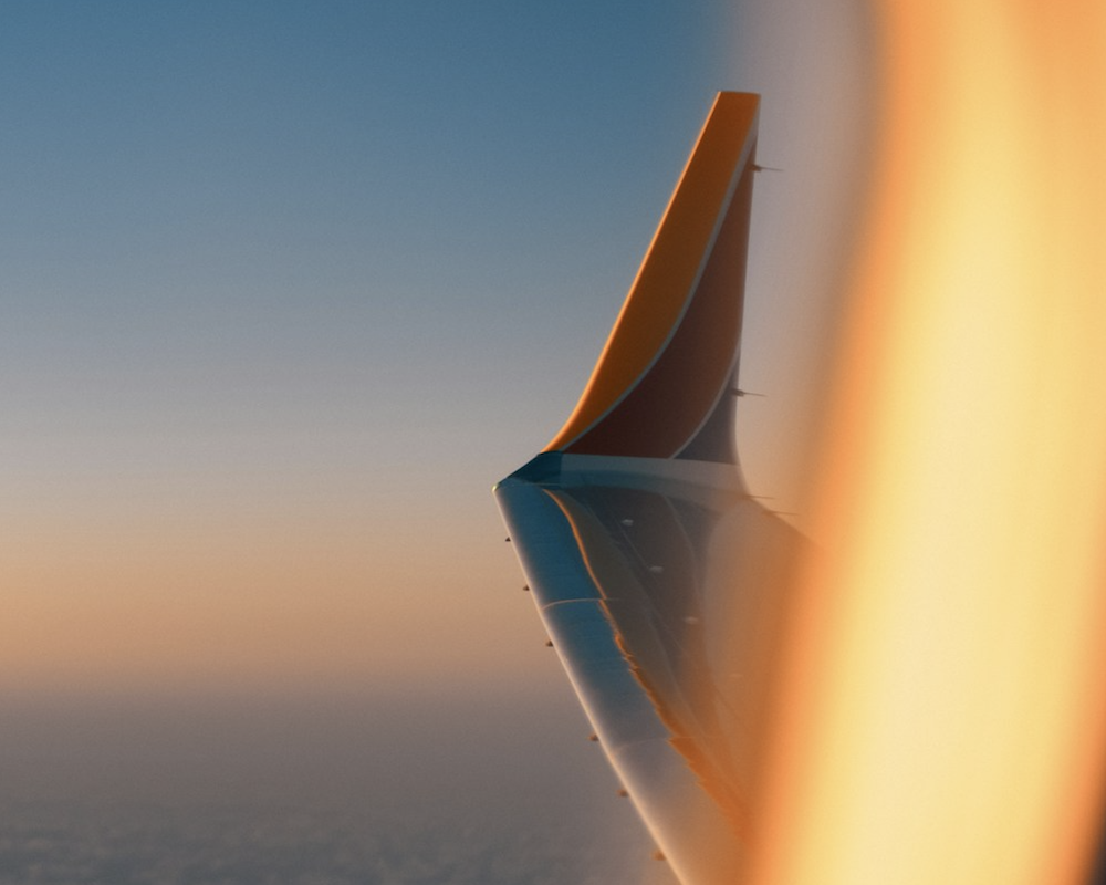 View of a Southwest Airlines 737 MAX 8 winglet as seen from the inside of the plane.