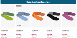 Screenshot of Amazon page with Superfeet insoles on sale