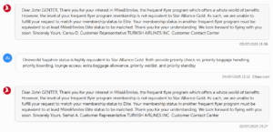Turkish Airlines status match denial