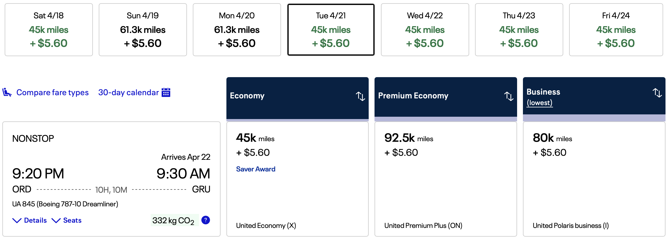 United award from ORD to GRU