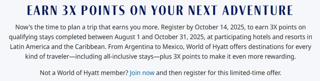 World of Hyatt 3X Points in Latin America 2025 Promotion