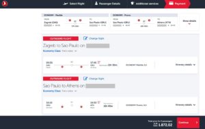 Turkish Airlines itinerary from Zagreb to Sao Paulo returning to Athens
