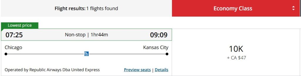 Aeroplan awards from ORD to MCI