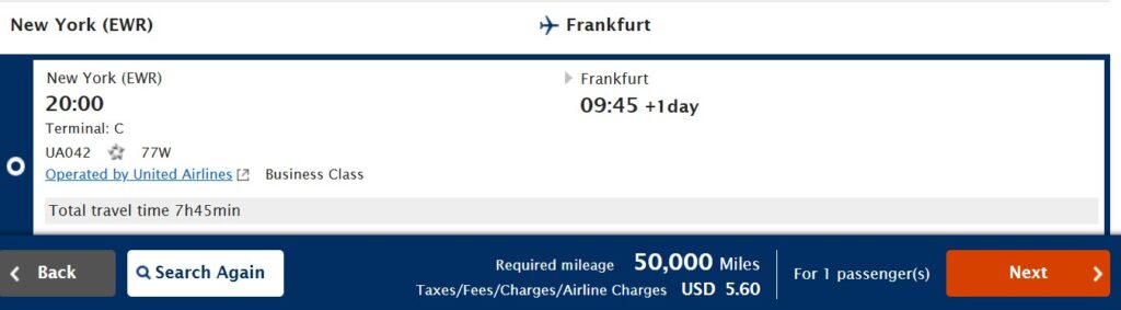 United award from EWR to FRA via ANA