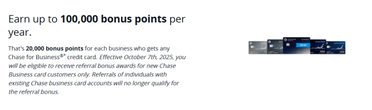 A screen shot from Chase shows the refer-a-business offer for Ink cards.