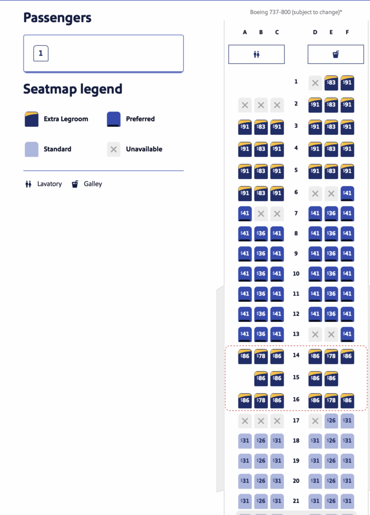 Orlando to Los Angeles seat prices.