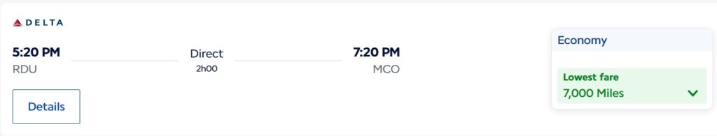 Raleigh Durham to Orlando for 7,000 miles. Credit: Air France