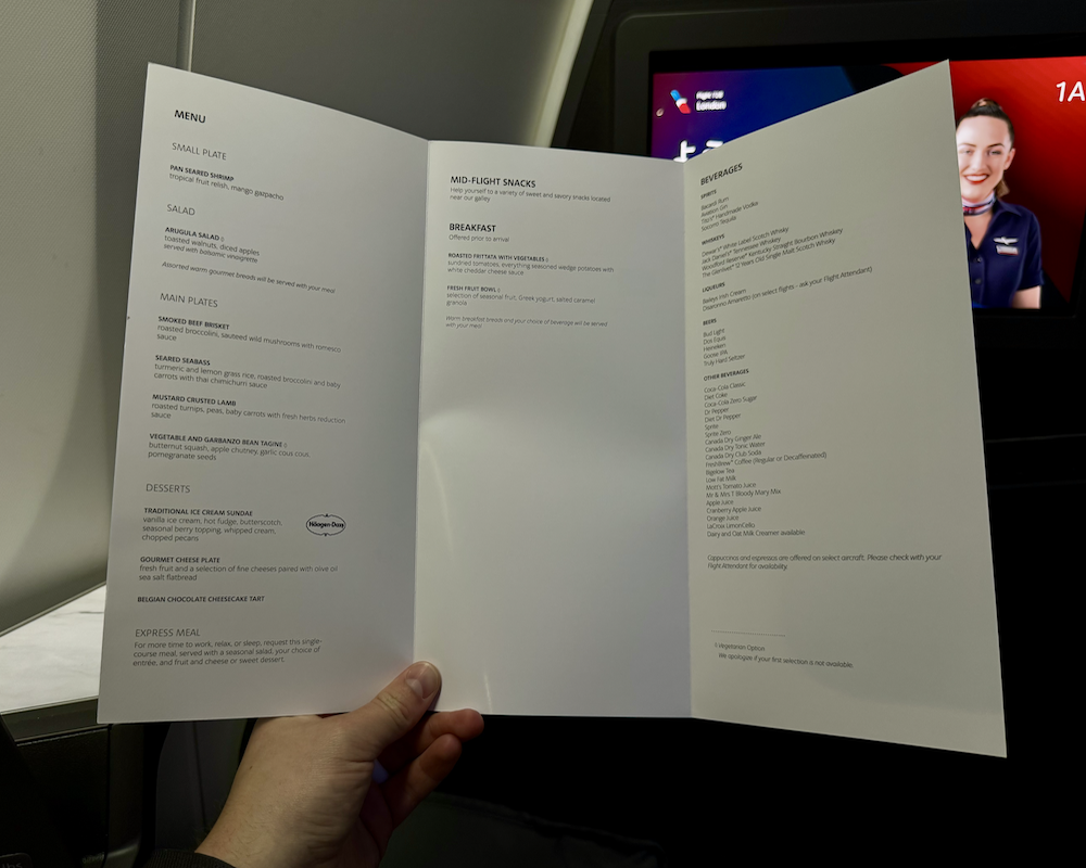 American Airlines business class menu