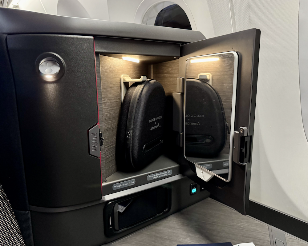 American Airlines business class storage locker