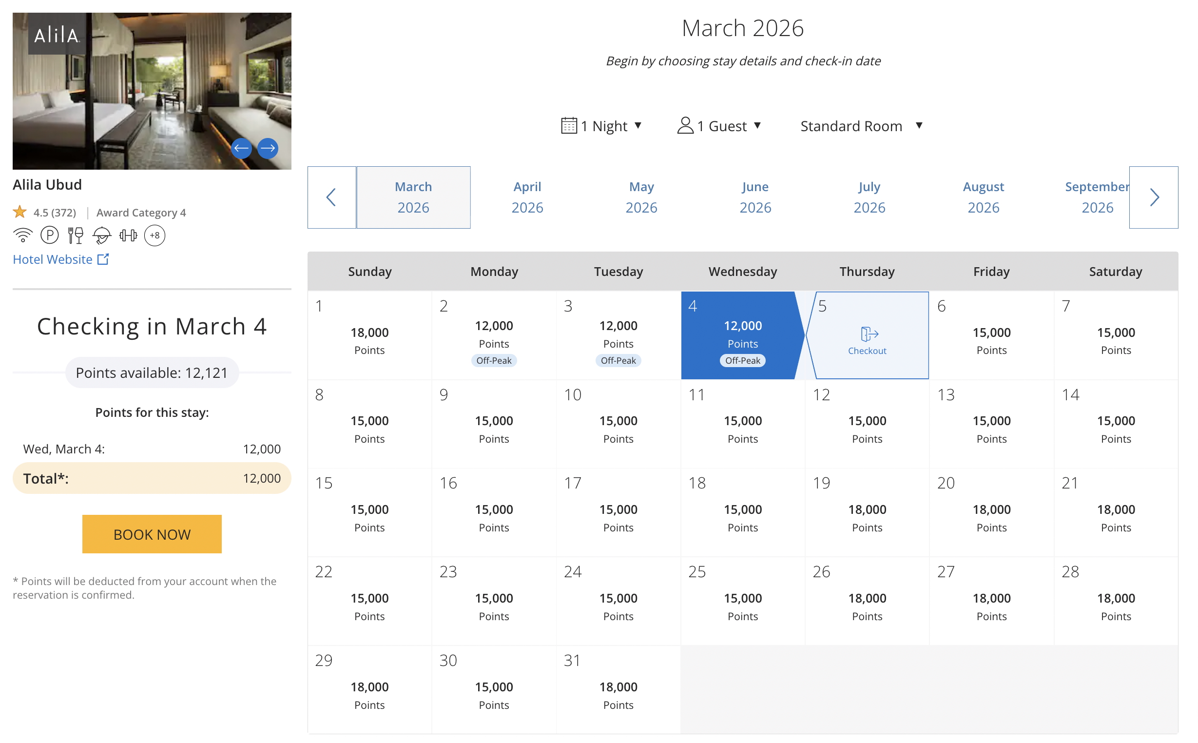 Alila Ubud pricing on points