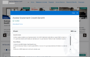 Screenshot of The Business Platinum Card from American Express Adobe credit enrollment