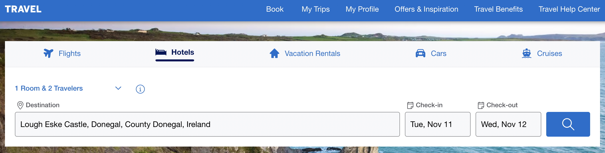 Screenshot from Amex Travel website showing the search bar