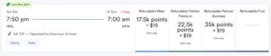 Screenshot from Alaska Airline's award ticket search for Honolulu to Dallas flights
