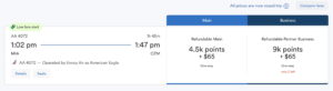 Screenshot from Alaska Airline's award ticket search for Miami to Cozumel, Mexico flights