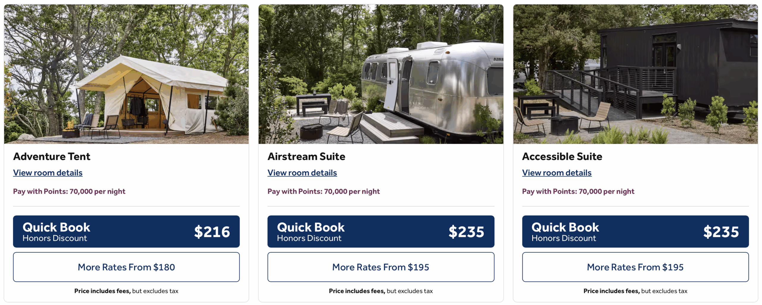 Cash/points rates at AutoCamp Cape Cod