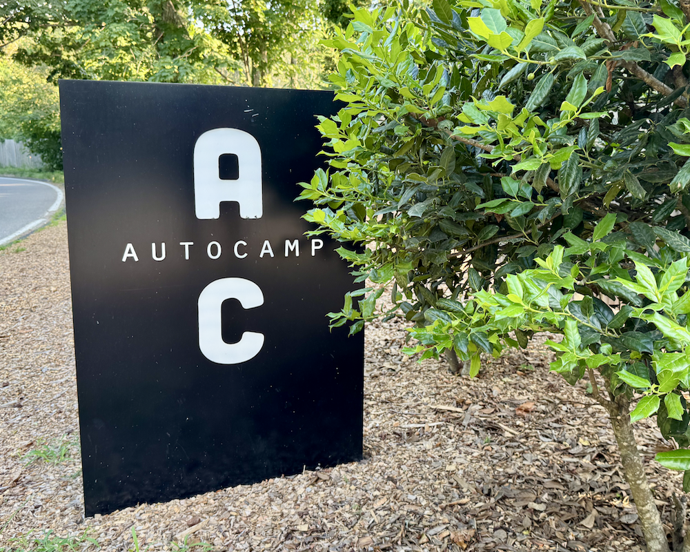 AutoCamp Cape Cod entrance sign as seen from the road.