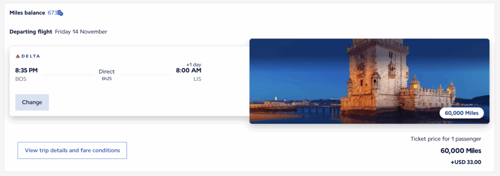 Boston to Lisbon Flying Blue Award Ticket