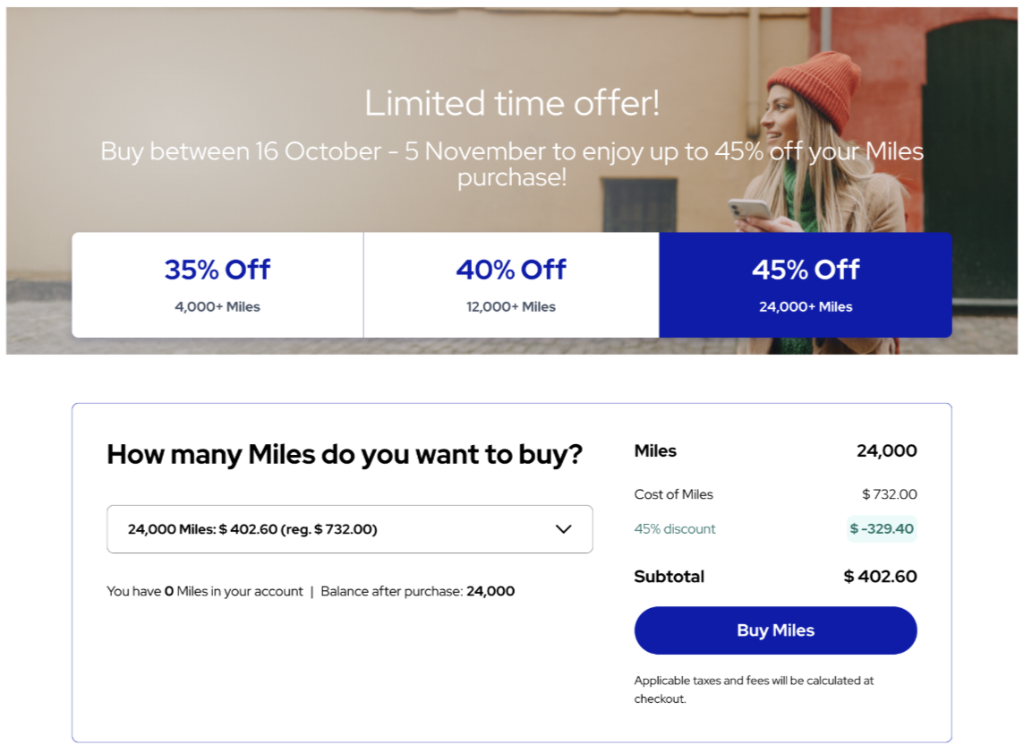 Buy Flying Blue miles with a discount.