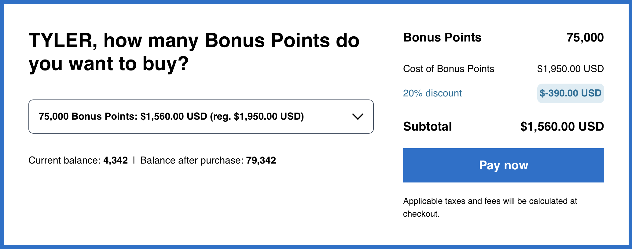 Hyatt buy points receipt.