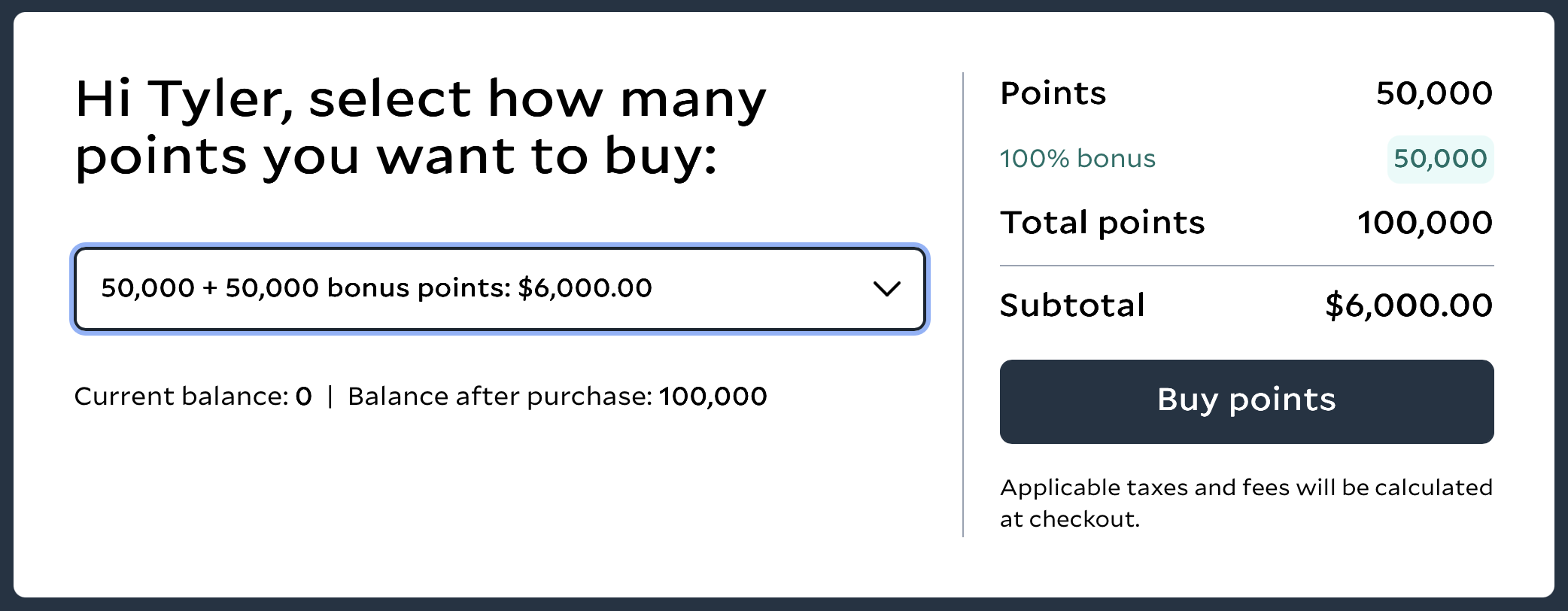 Buy Leaders Club points promo receipt.