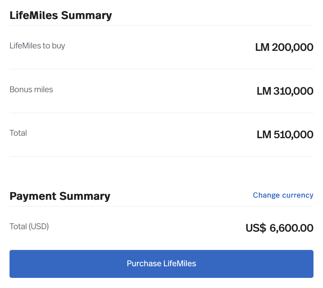 Avianca LifeMiles purchase receipt.