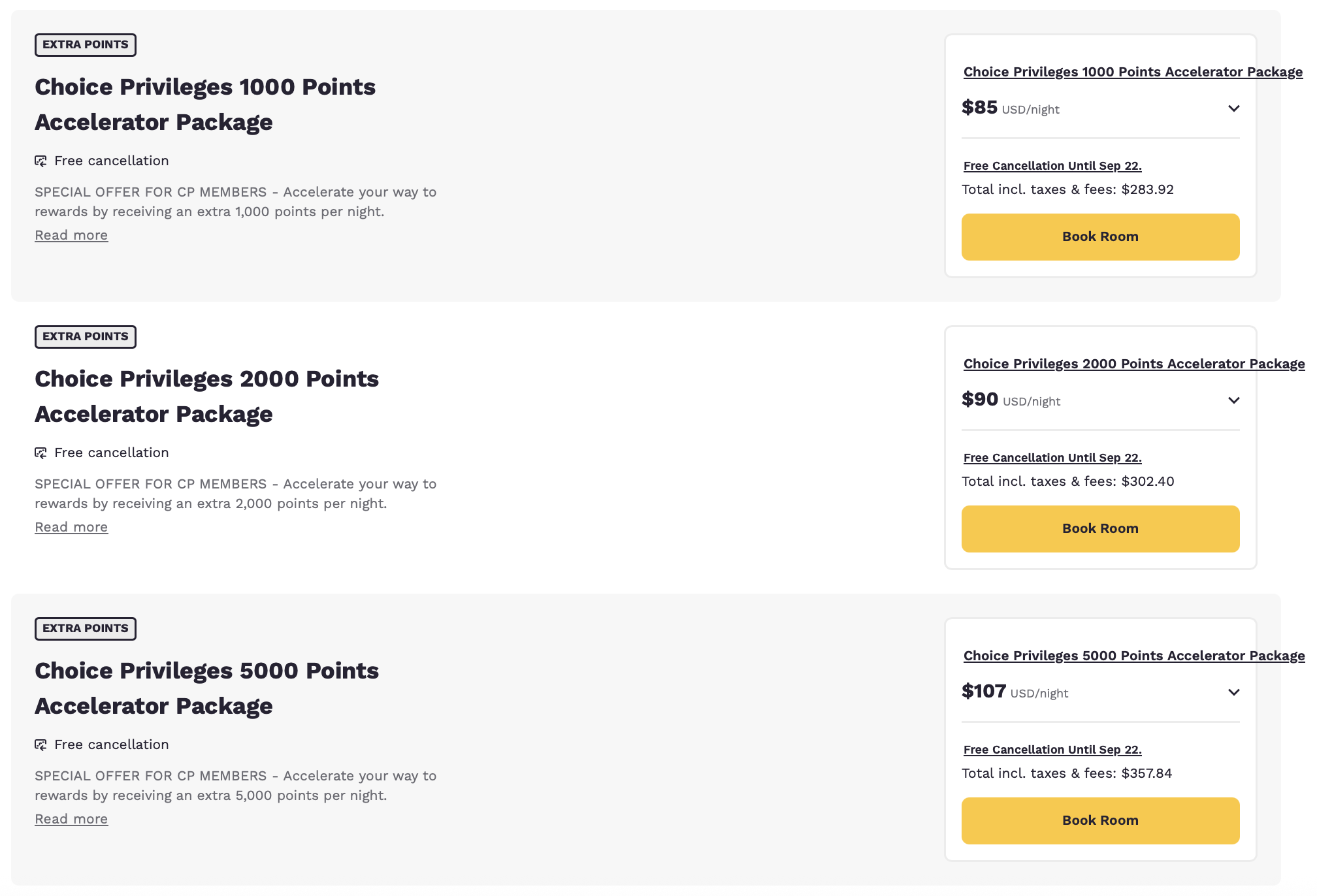 Choice Hotels bonus points per night.