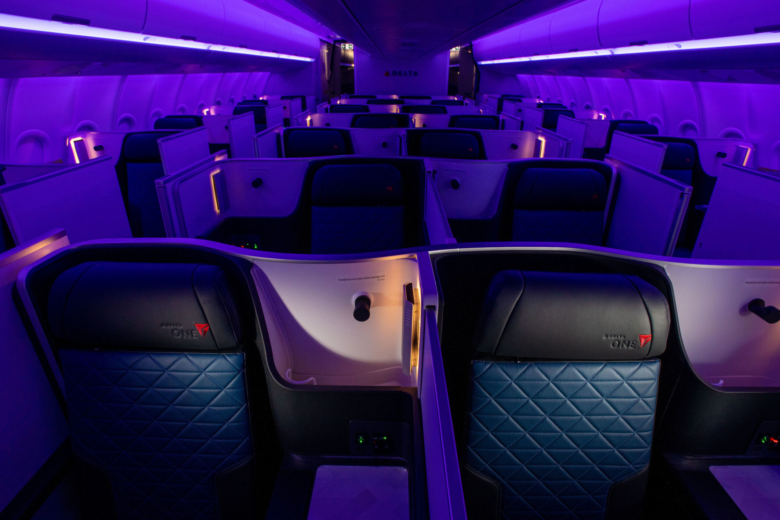 Delta One cabin aboard an Airbus A330-900 aircraft