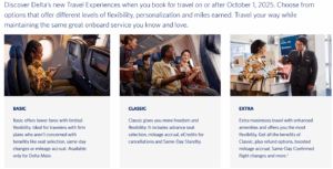 Screenshot of Delta unbundled travel experiences website