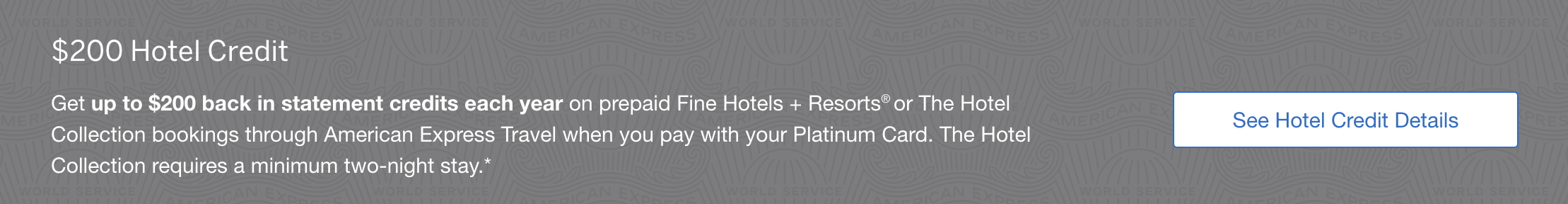 Screenshot from American Express website showing Fine Hotels + Resorts credit