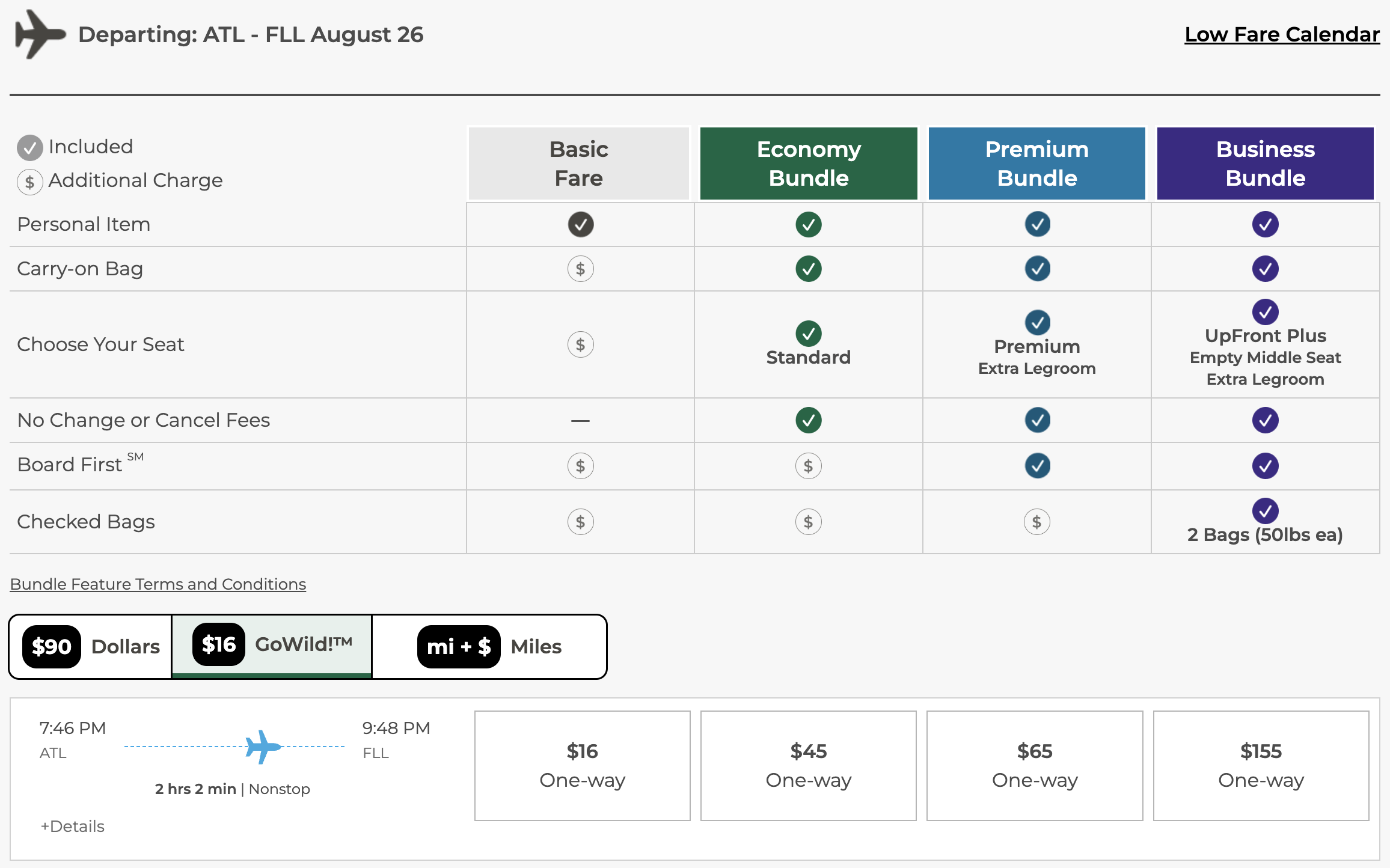 Frontier GoWild rates for ATL to FLL