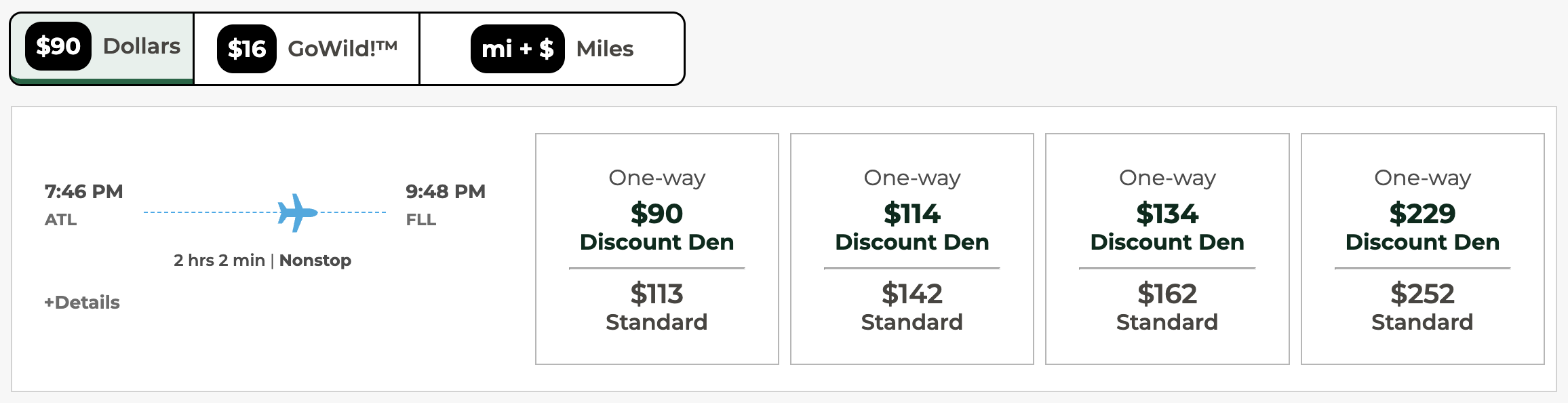 Frontier rates for ATL to FLL