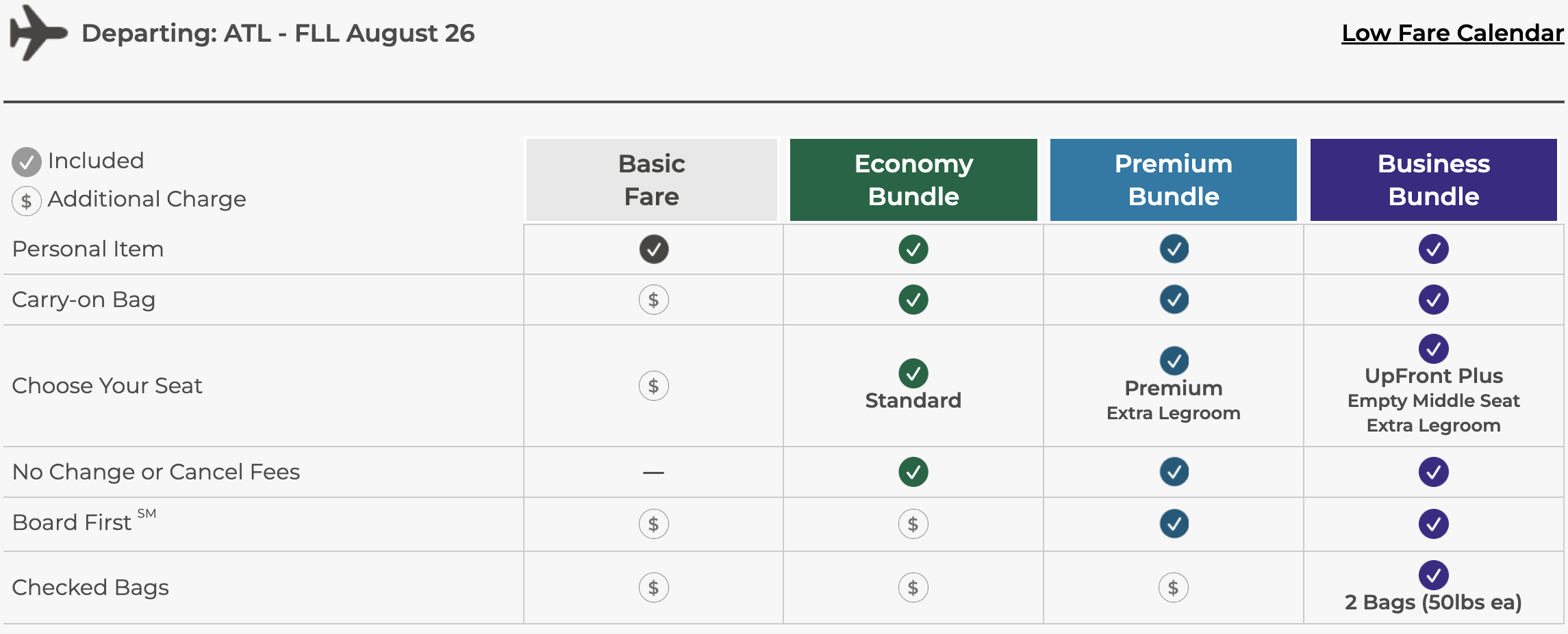 Frontier fare inclusions