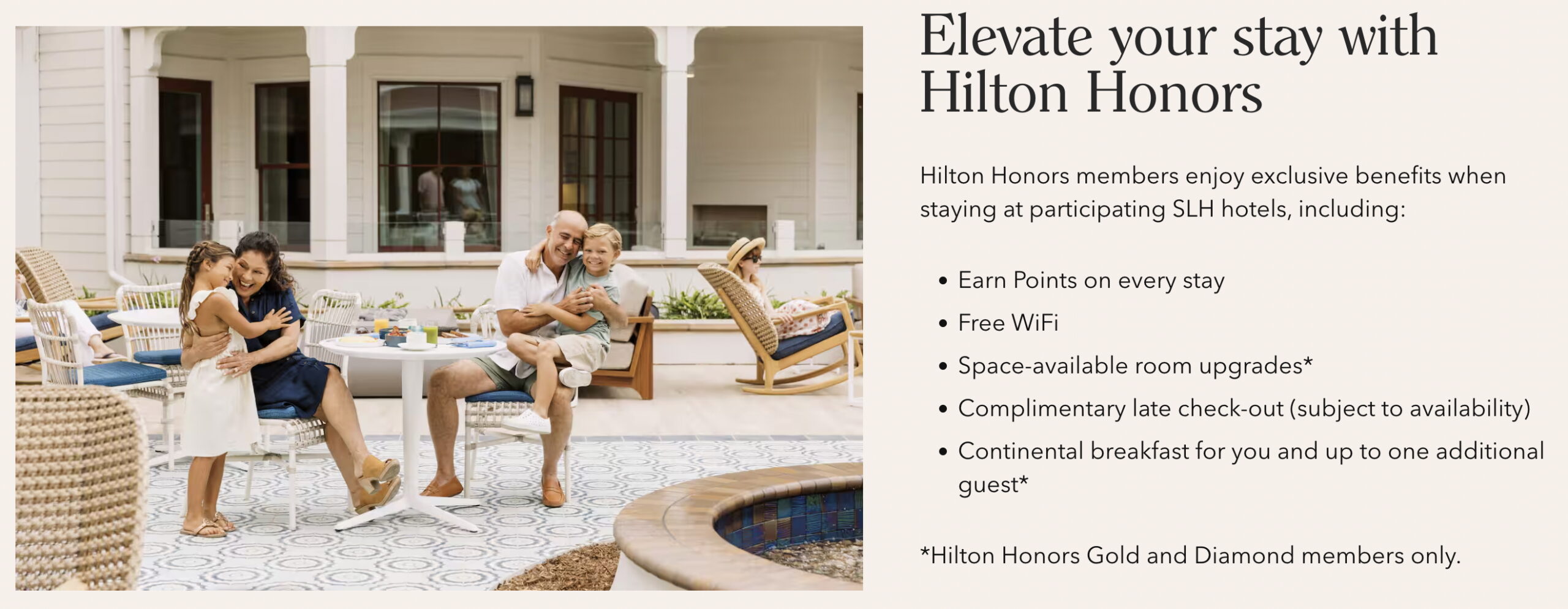 Screenshot from Hilton's website showing benefits for SLH properties