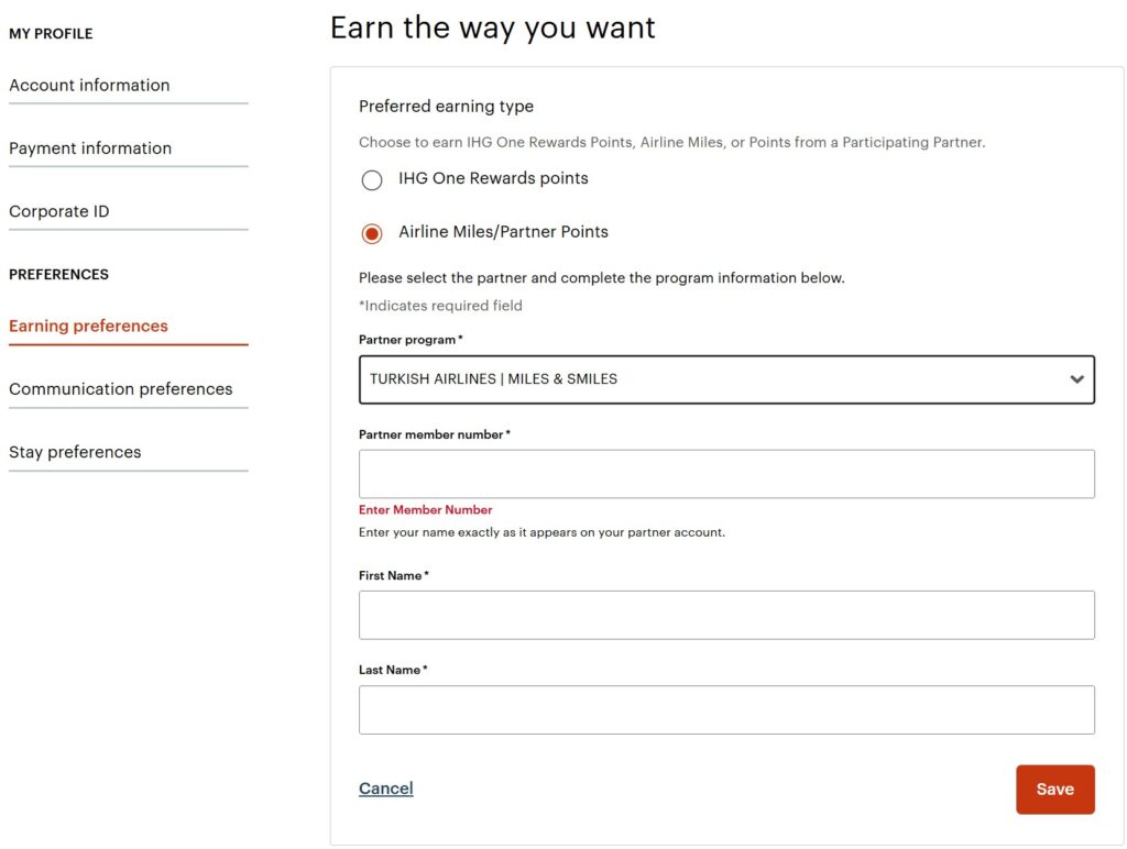 IHG Turkish Airlines Preferred Earning Partner