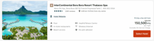 Screenshot of IHG fourth night free award pricing at InterContinental Bora Bora Resort Thalasso Spa