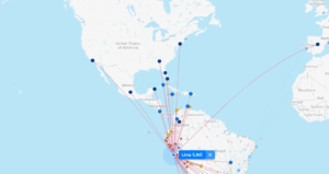 Screenshot of LATAM route map from Lima to the United States