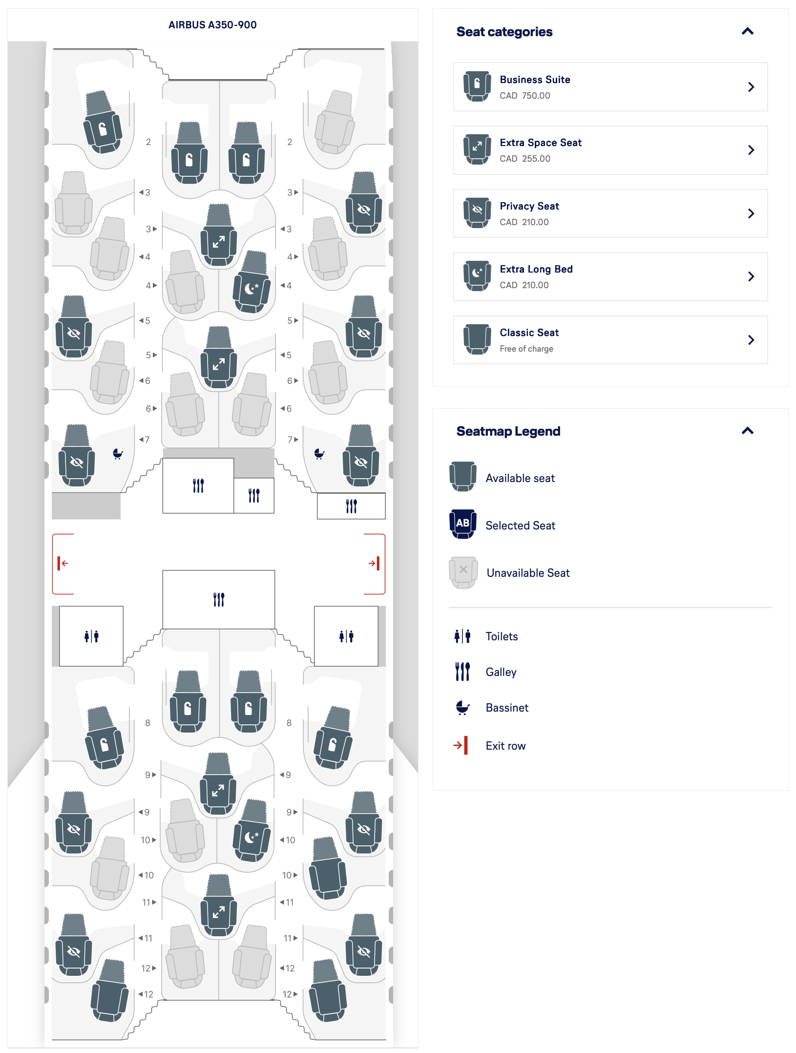 Lufthansa Allegris Seat Selection Page