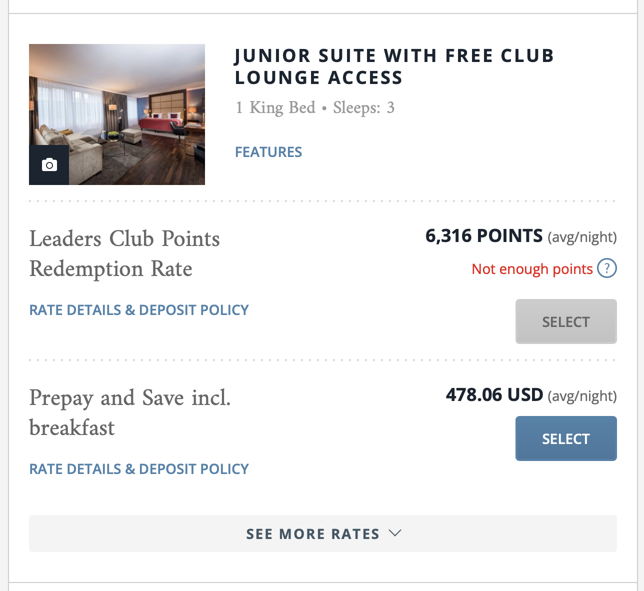 Leaders Club comparison of cash rates and points rates.