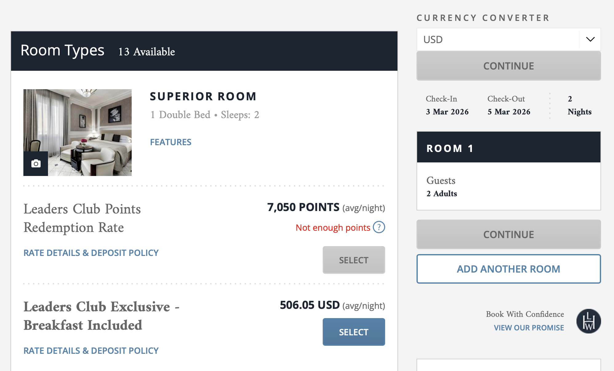 Leaders Club comparison of cash rates and points rates.