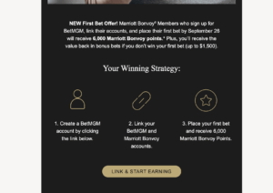 Screenshot of email from Marriott offering 6k bonus points for new BetMGM accounts