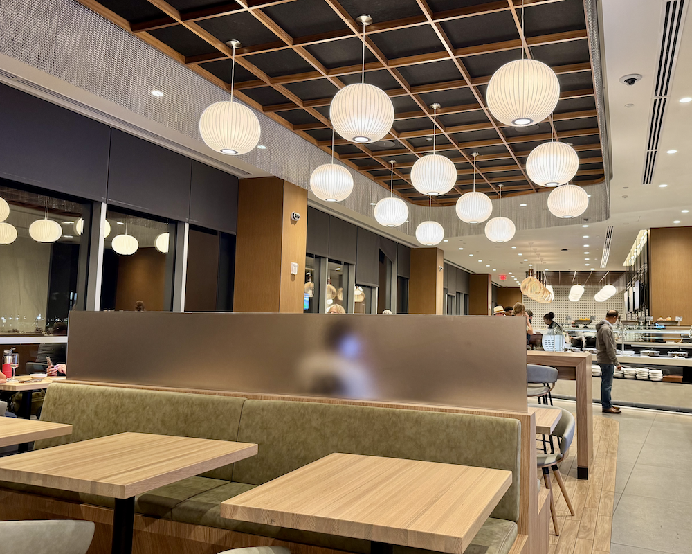 American Airlines Flagship Lounge at PHL dining room tables.