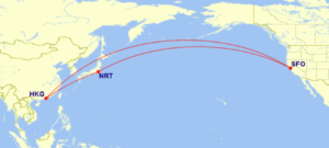 Great Circle Mapper map SFO-NRT-HKG-SFO